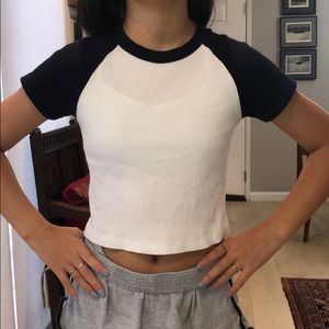 brandy melville - dark navy blue top with white